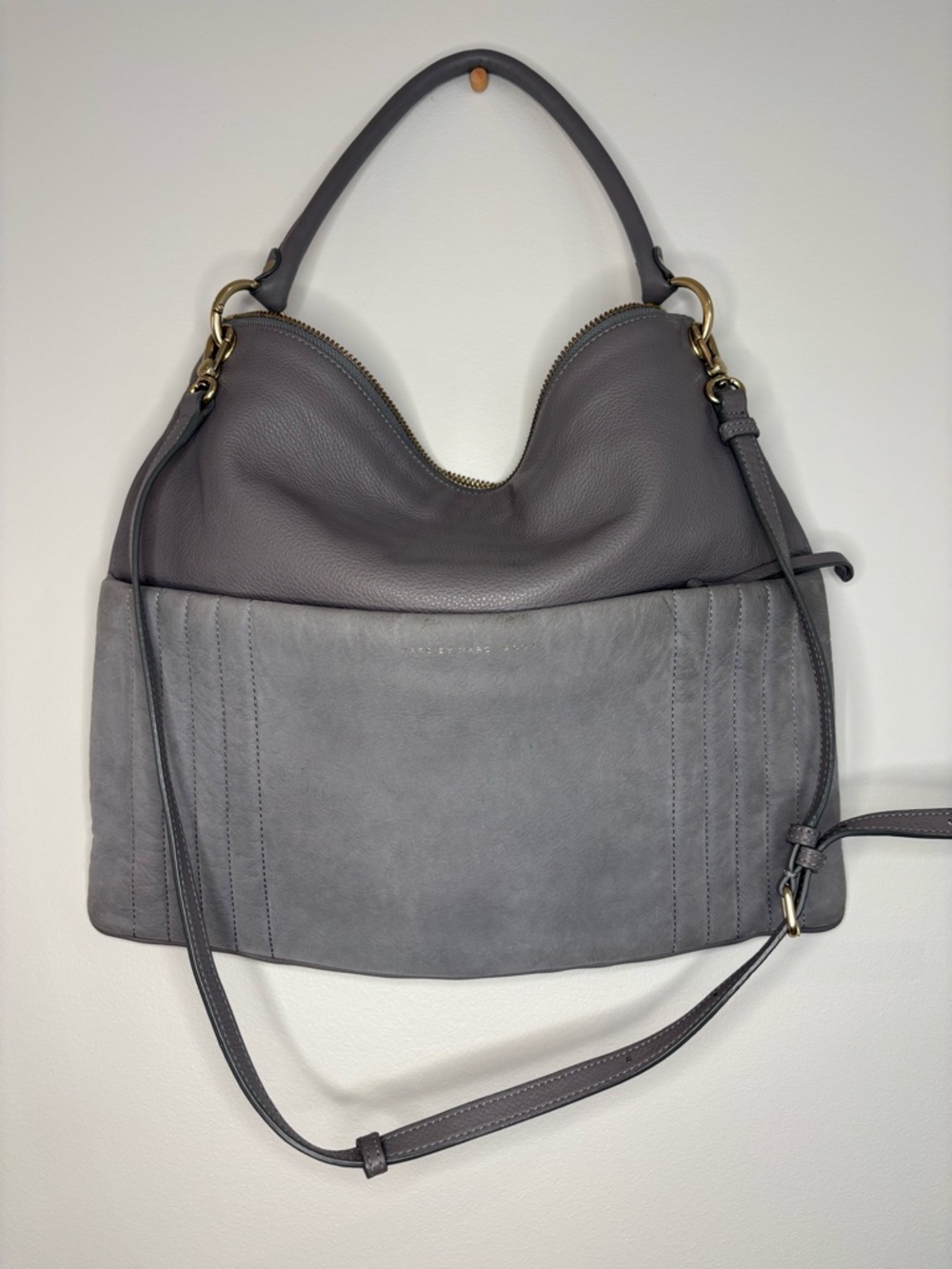 Marc by Marc Jacobs Two-Tone Gray Leather & Suede Hobo